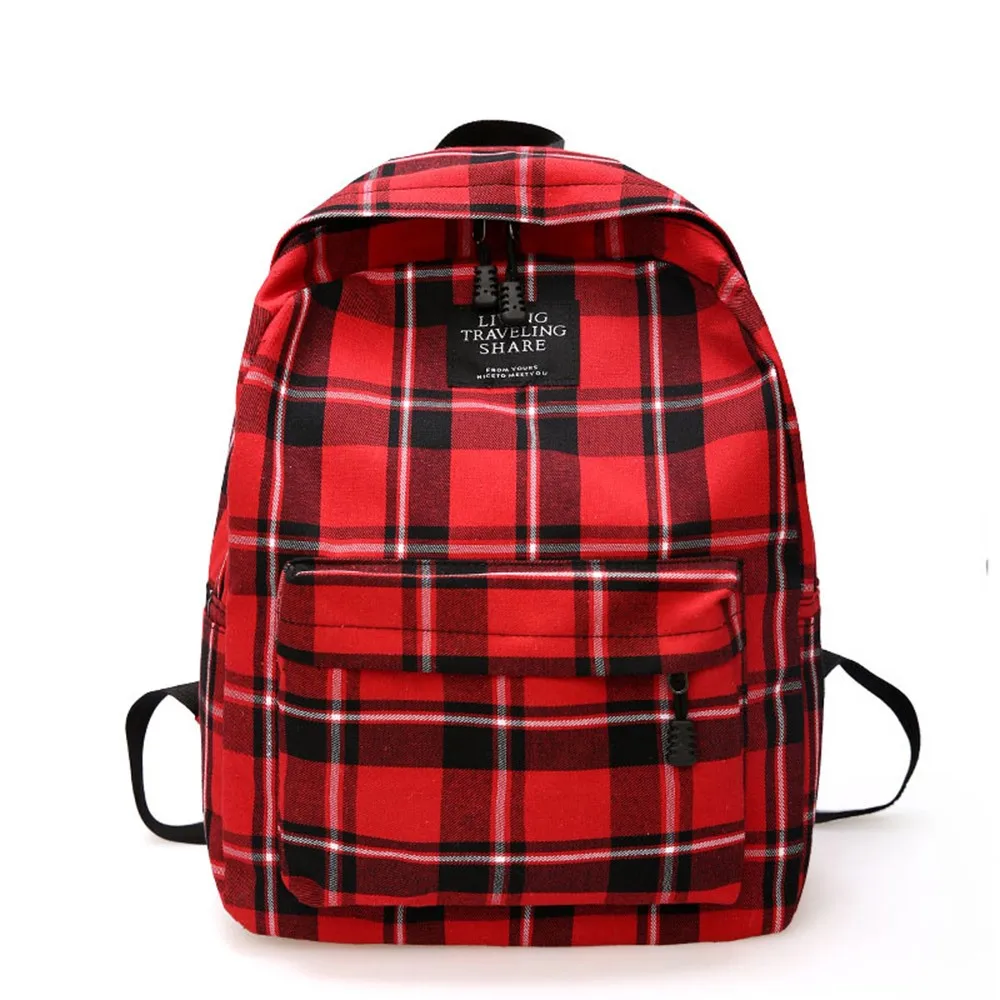 

Women Casual Backpack Simple Green Canvas Zipper Soft Solid Pocket Plaid White Thread Female Fashion New Yellow School Bags