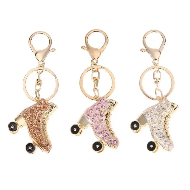 

Roller Skate Shoes HandBag Crystal Rhineston Keychain Stylish Purse Bag Buckle Pendant For Car Keyrings Key chains Holder Women