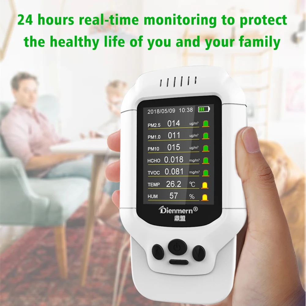 Качество воздуха монитор HCHO TVOC PM2.5 PM1.0 PM10 детектор газа для Температура измеритель влажности