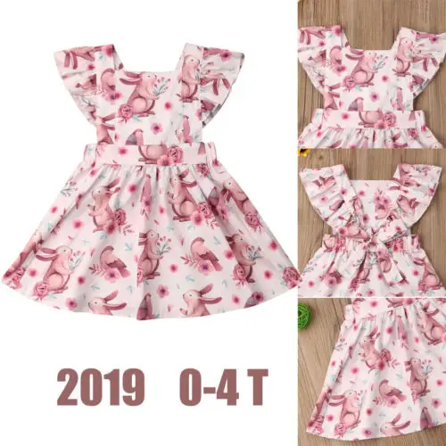 

UK Stock Toddler Infant Kids Baby Girl Rabbit Print Short Dress Clothes Outfit