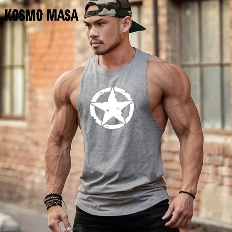 

KOSMO MASA Cotton Tank Top Men Gym Fitness Printed Summer Muscle Workout Tank Top Stringer Tank Top Bodybuilding For Men MC0365