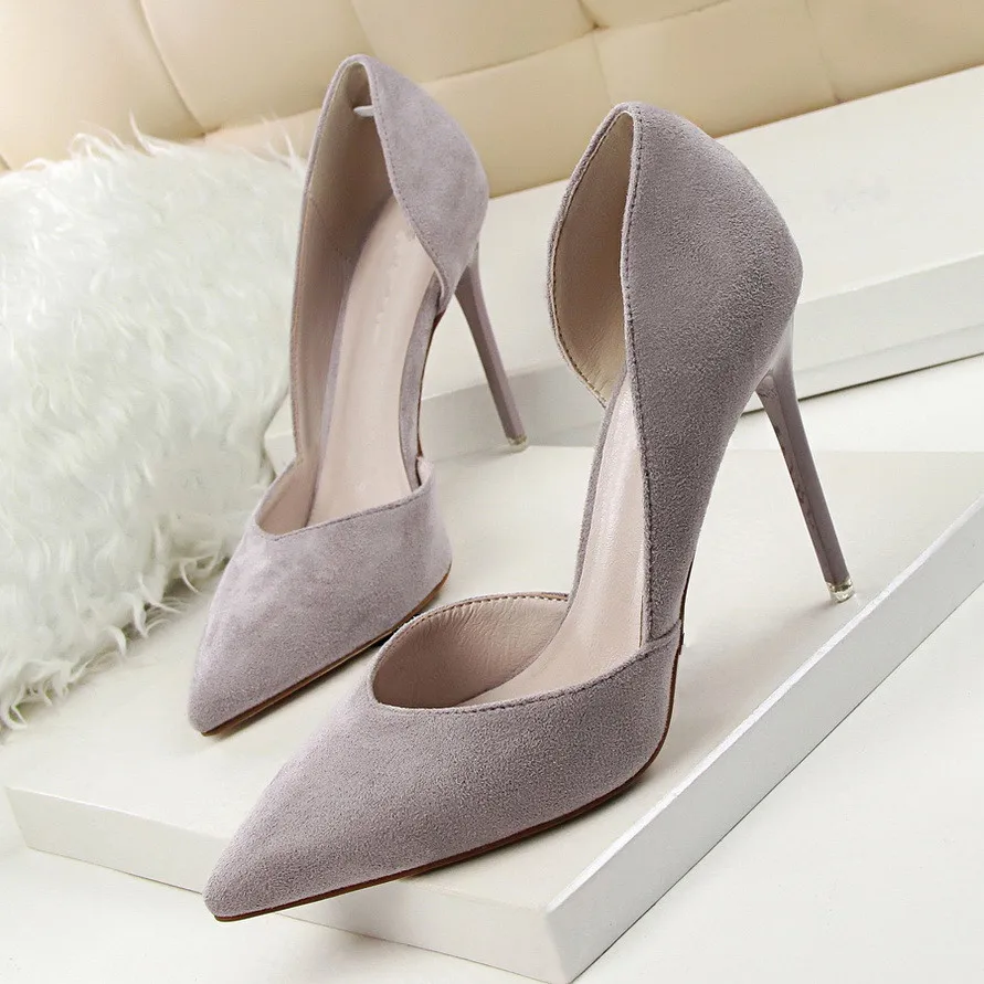 

2018 Women Classic Pumps Flock High Heel Shoes Pointed Thin Heeled Sexy Elegant OL Office Shoes Women Heels Shoes DS-B0018