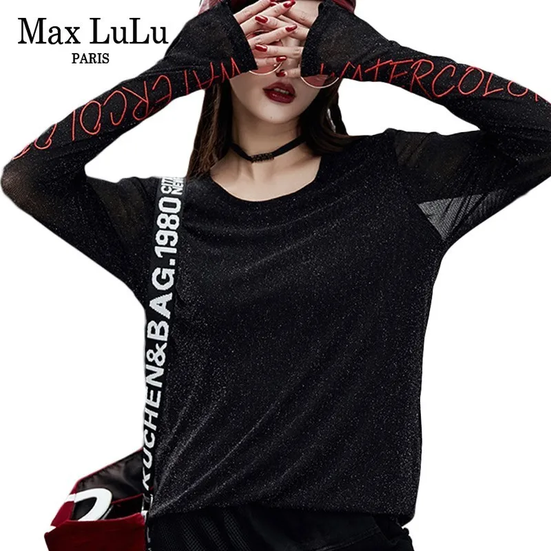 

Max LuLu 2019 Fashion Korean Gothic Ladies Mesh Tops Tee Shirts Womens Sexy Lace T-shirt Embroidery Clothes Female Casual Tshirt