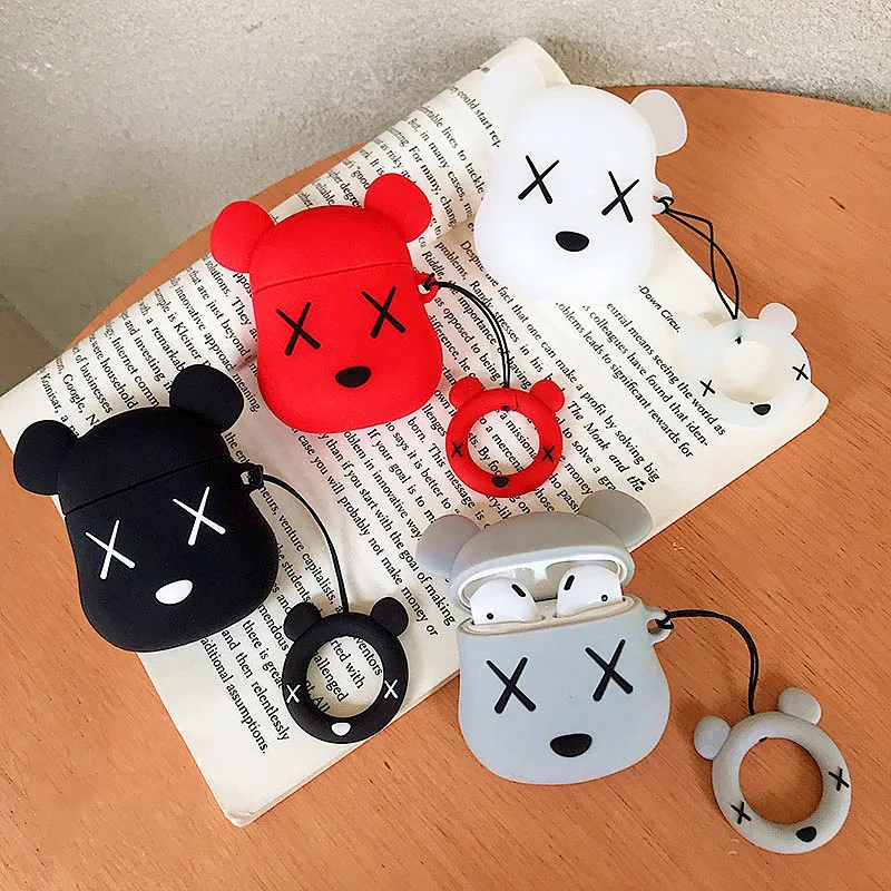 Soft Silicone airpods Case for apple airpods 1/2 Tws Charging Box Cartoon Violent Bear Earphone Case Protective cover coque