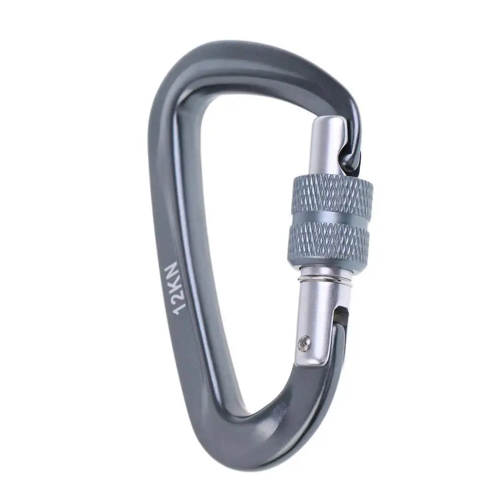 

LGFM-12KN Screw carabiner Aluminum alloy D-shape Hook Loop Lock for Mountaineering Climbing Hammock Bag - Gun Gray, One size