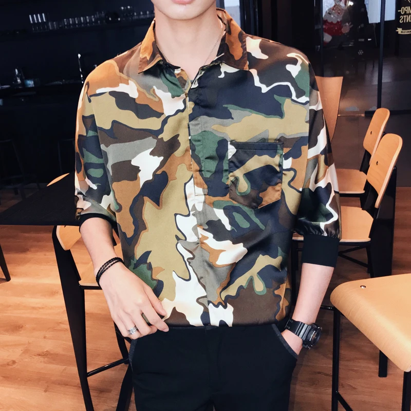 Повседневная Новая приталенная рубашка смокинг с принтом для мужчин Camisa Masculina