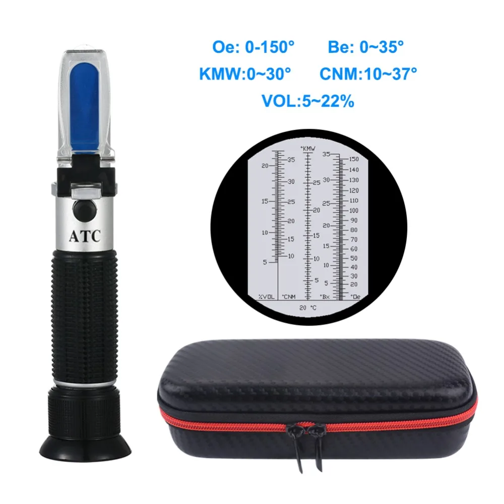 Yieryi Oechsle Brix Refractomete 5-22% Vol 0 ~ 35% Brix 0 ~ 150 Oe Oechsle 0 ~ 30 kmw Refractometer Wijn Bier Vruchtensap Brouwen