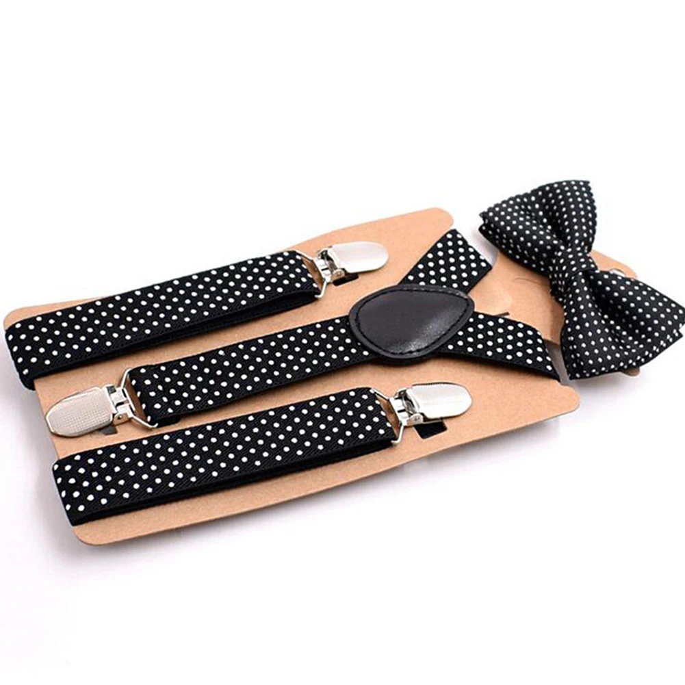 

1 set Girl Boy Suspenders Kids New Elastic Adjustable Suspenders with Bowtie Set Children Polka Dot Suspender for Wedding party