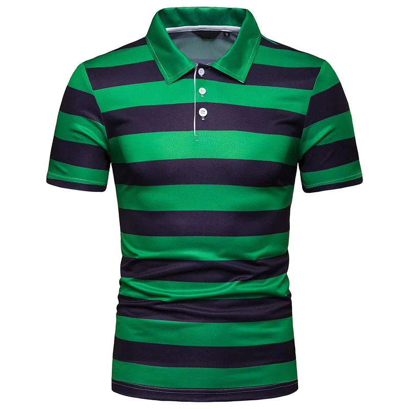 

2019 Free Shipping New Summer Men's Short Sleeve Polo Shirt Male Contrast Color Stripe Print Slim Lapel Casual Mens Polo Shirt