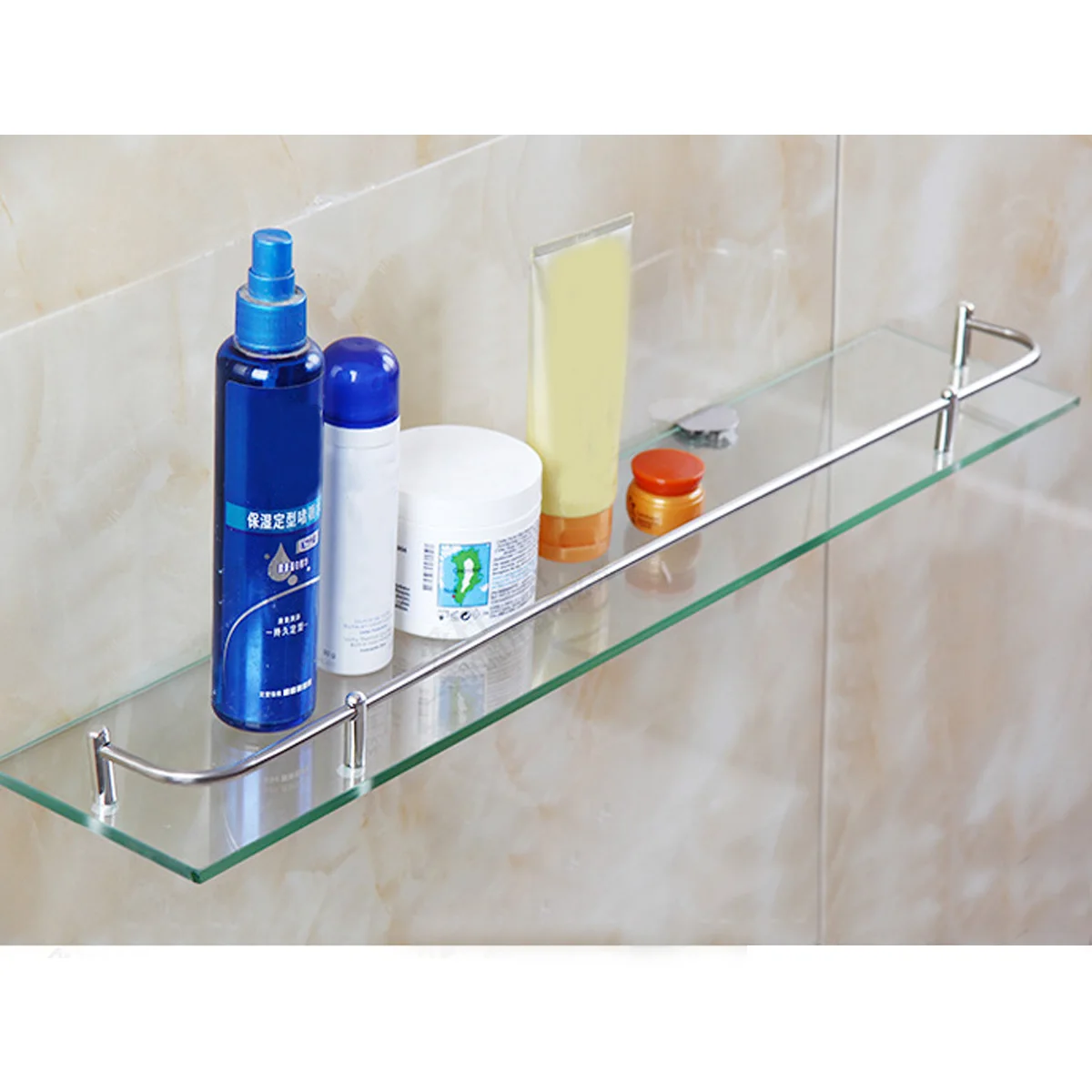 

Glass Bathroom Shower Holder For Shampoos Bath Gel Kitchen Home Balcony Shelf Hanging Storage Rack Wall Mount Hardware 50*12cm