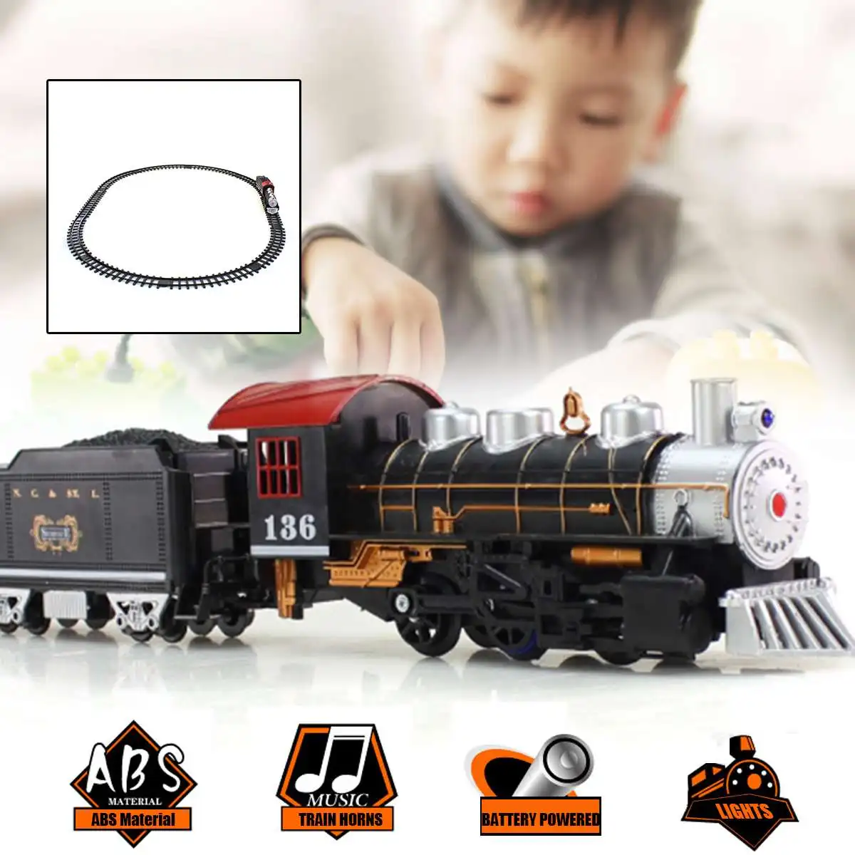 

Classic Electric Train Passenger Simulation Carriage Kids Railway Track DIY Stitching Educational Toy Christmas Birthday Gift