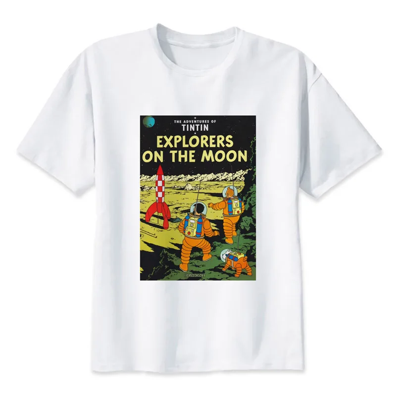 

2018 hot sale summer cartoon Tintin print T-shirt men fashion t-shirt boy anime t shirt brand clothing white color tops tees