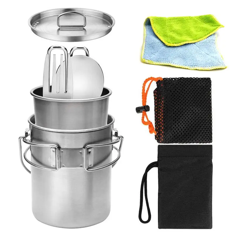 

Outdoor Camping Cookware Portable 304 Stainless Steel Hanging Cup Foldable Bushcraft Cooking Equipment Set