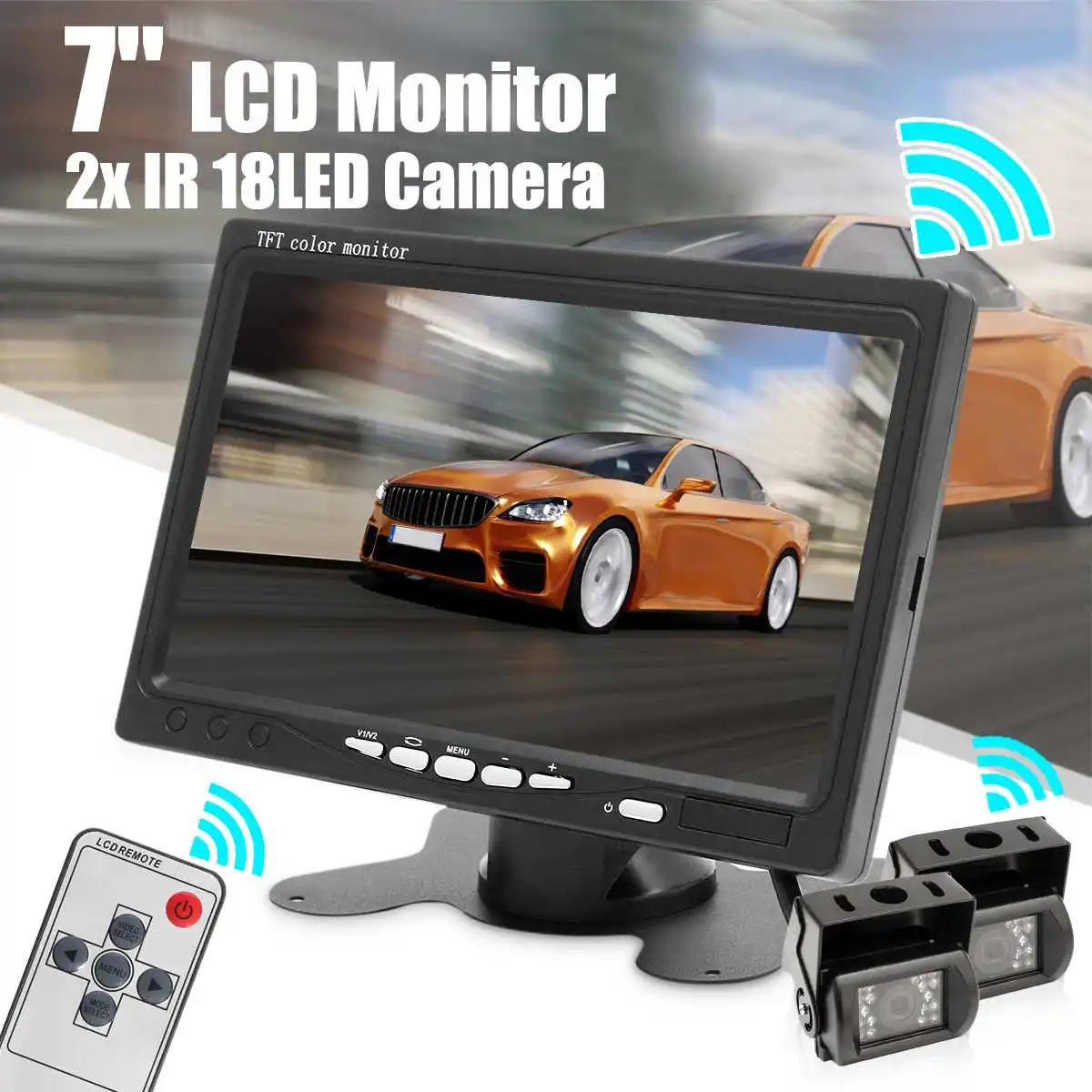 

1Set 7 inch LCD Monitor And IR 18LED Reverse Backup Parking Camera Rear View Kit For Truck Bus RV