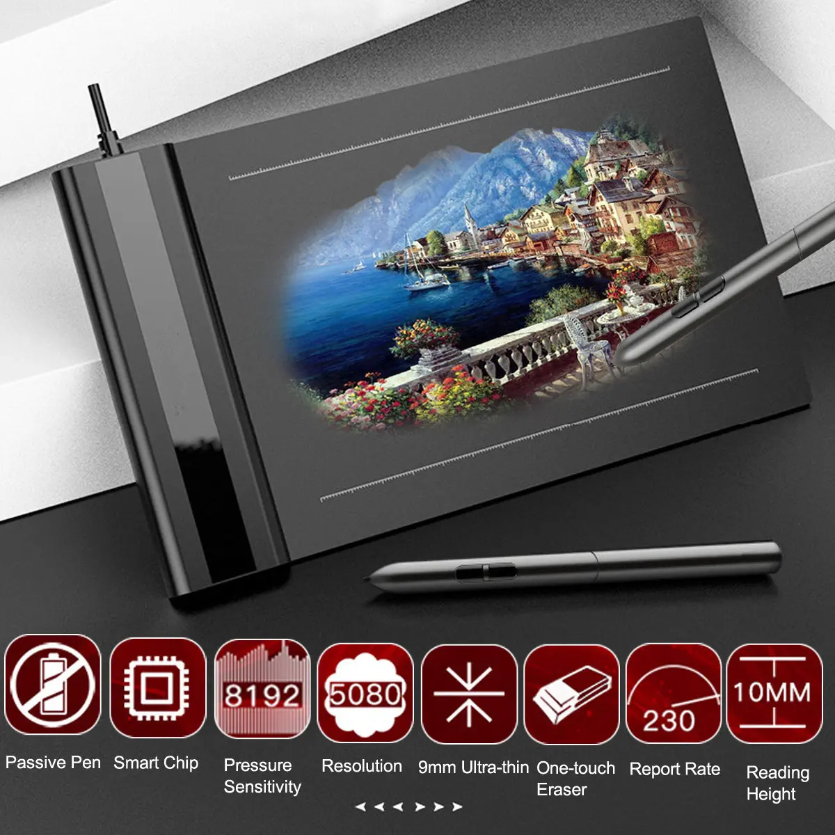 

Digital Graphic Drawing Tablet S640 5080LPI 6X4 Inch Digital Drawing Pad with Battery-free Pen Writing Painting Tablet Board