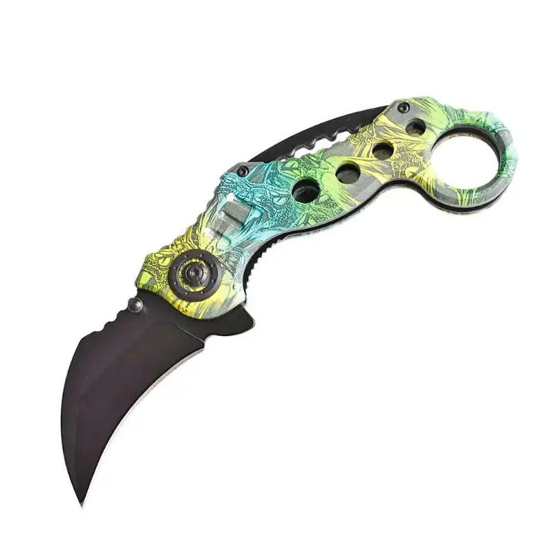 High Carbon Steel Blade Folding Hunting Knives EDC Tools Survival Cutter Fashion personality pattern printing caters 4 Colors | Спорт и