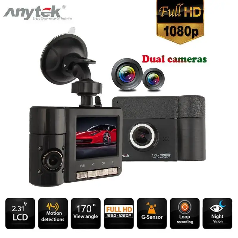 

New Anytek B60 Car DVR Camera 2.31 Inch 1080P Dual Lens Car Dash Camera Video Recorder IR Night Vision Dash Cam Loop recording