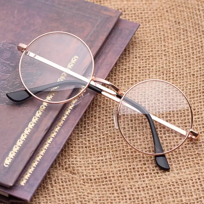 

Luxury Round Reflective Film Lens Plain Glasses Metal Decorative Harajuku Style UV400 Protection Prince Optical Glasses