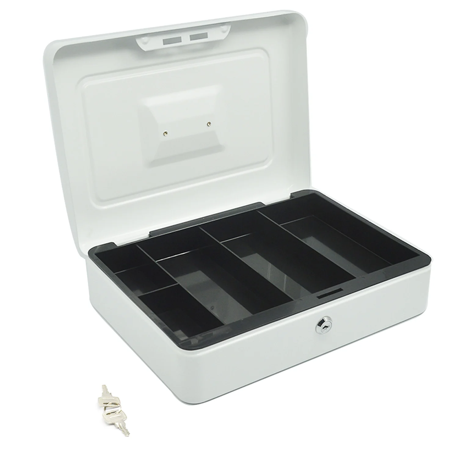 

Behogar 12 inch Portable Metal Lockable Cash Coin Money Storage Security Box Holder Suitcase Lock Key 5 Compartment Tray