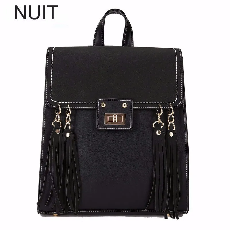 Designer Softback Bagpack Women Vintage Backpack School Bag Black Tassel Pu Leather Female Backpack Purse Mochila Feminina