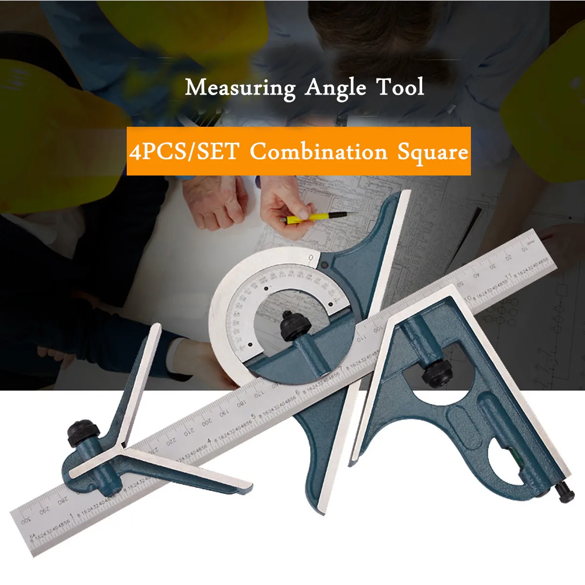 

12" 4PCS Combination Square Angle Protractors Set Steel Ruler Spirit Level Measure Gauge Woodworking Tools Instrument Kit