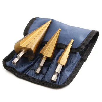 

3pcs HSS Drill Bit Titanium Plated Spiral Step Grooved Power Tool Drill Bit Set with Bag