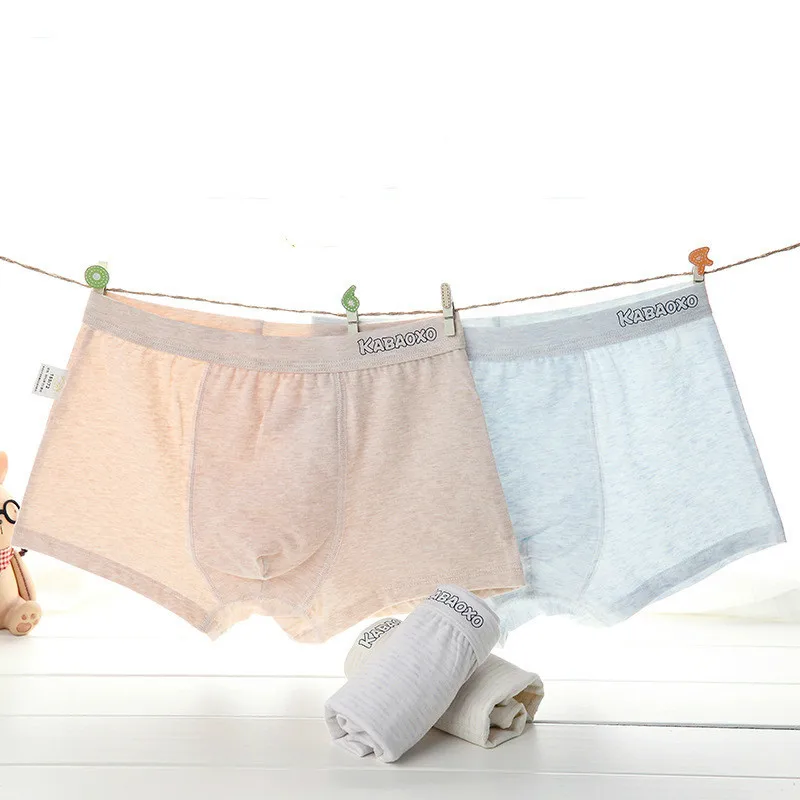 

2Pcs/lot Children's underwear boys boxer cotton natural color cotton in the big boy youth student shorts