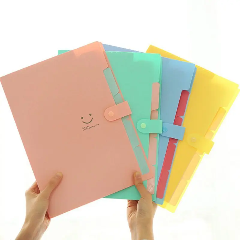 5 Pockets Plastic Expanding File Folders A4 Letter Size Snap Closure Paper Organizer Set of 4 Multicolored