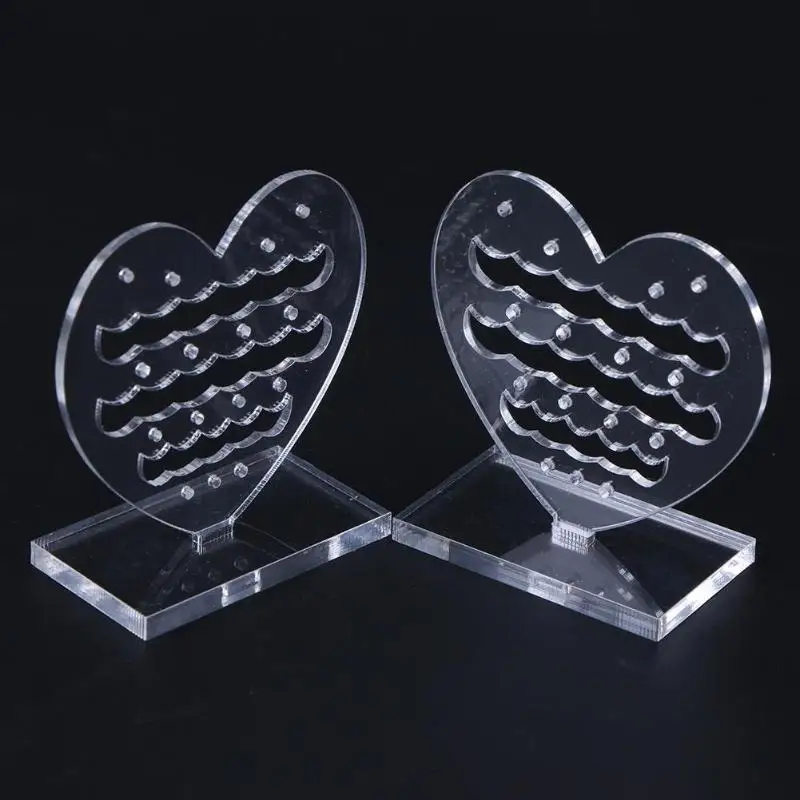 2pcs Jewelry Organizer Jewelry Display Holder Clear Plexiglass Heart Pattern Rack for Earring