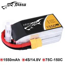 Литий-полимерный аккумулятор Tattu 75C, 14,8 в, 1550 мА/ч, Lipo аккумулятор XT60 с разъемом, FPV, гоночный аккумулятор, Квадрокоптер, Радиоуправляемый верт...
