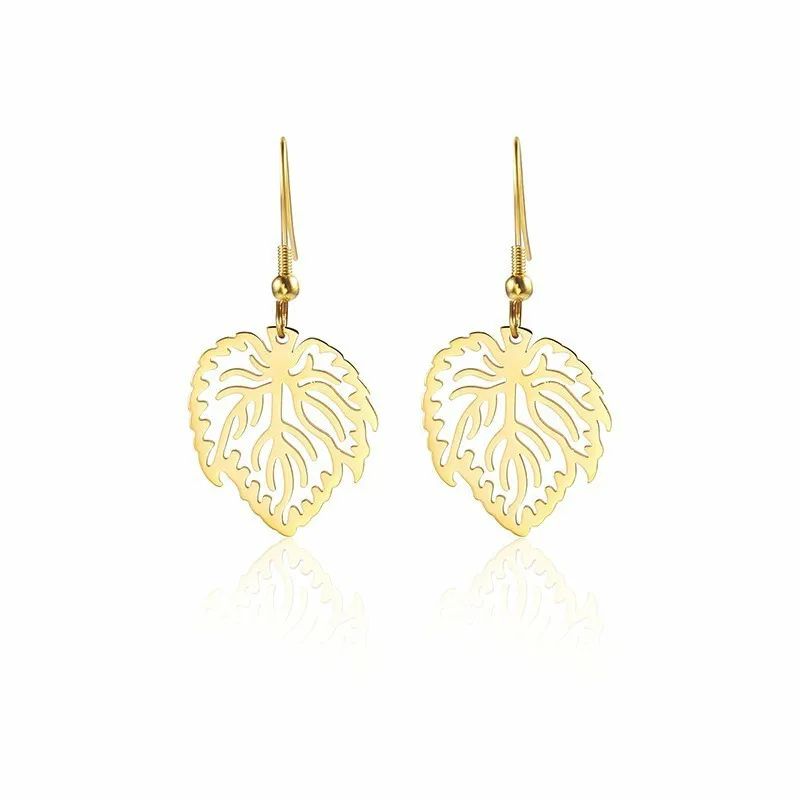 

Stainless Steel Nature Inspired Leaves Drop Earrings Plant Hollow Leaves Texture Simple Ladies Dangle Earring Hollow Out