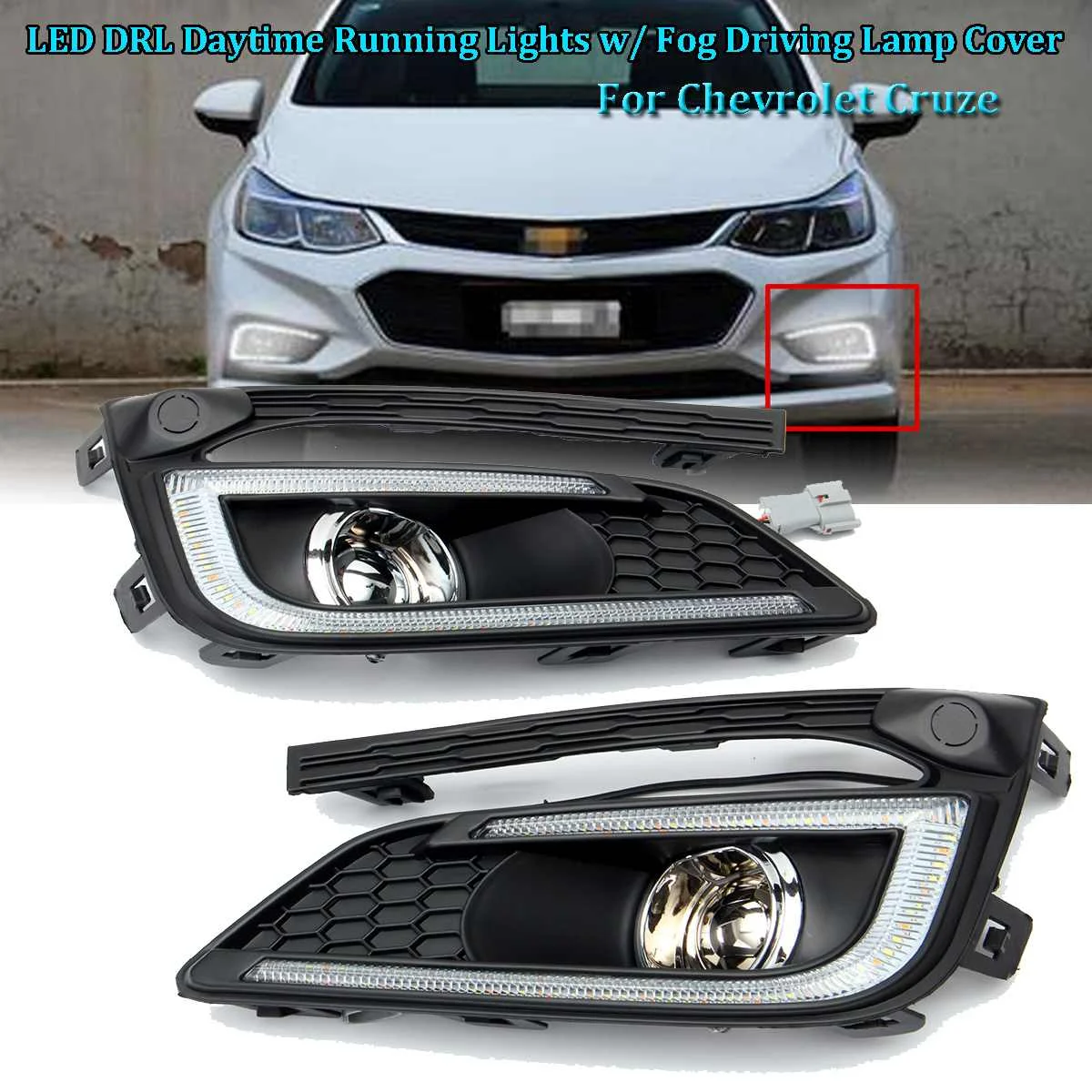 

2Pcs Car LED DRL Daytime Running Light Turn Signal Relay Light Fog Lamp ABS for Chevrolet for Cruze 2016-2017