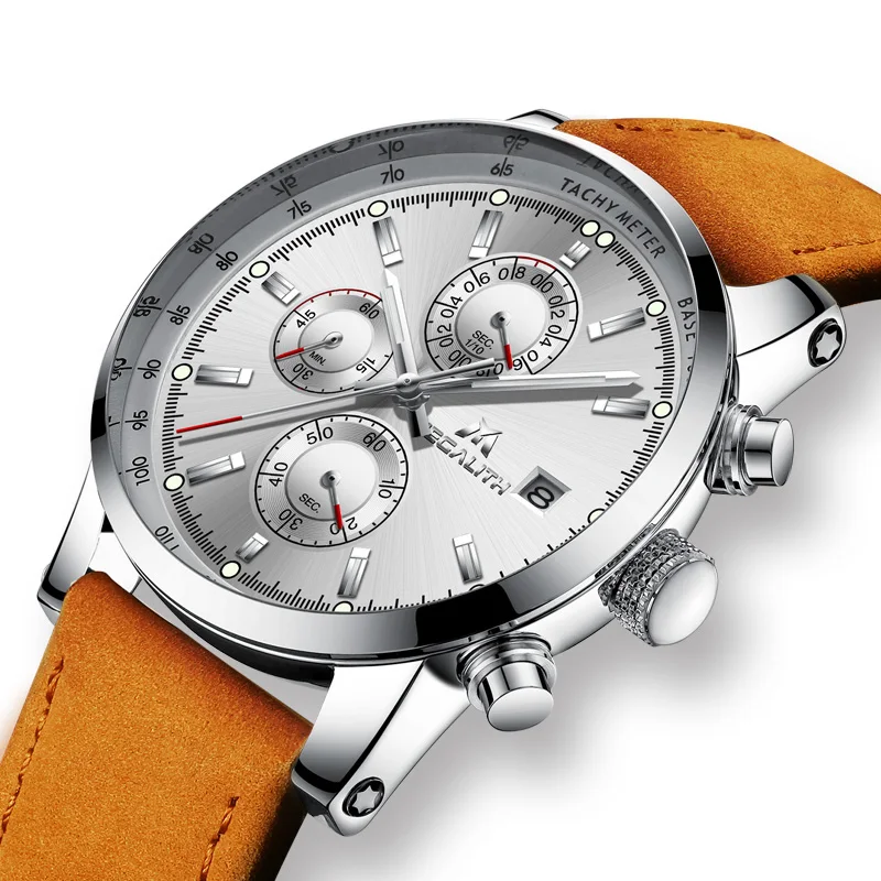 

MEGALITH Men's Watch Luxury Waterproof Quartz Wrists Watches Brown Leather Chronograph Sports Analogue Watch Relogio Masculino