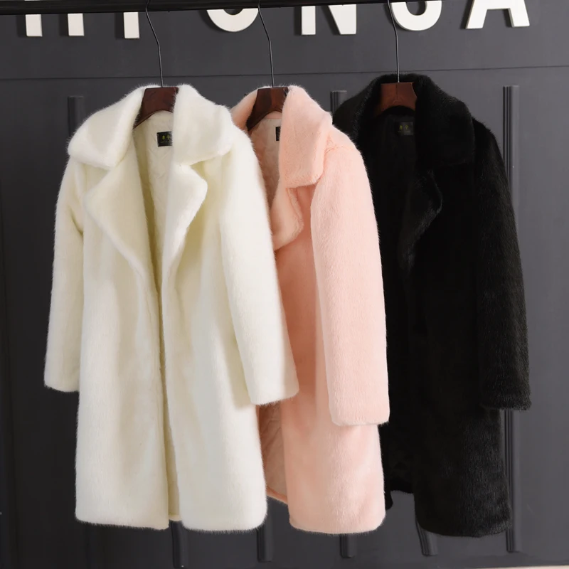 

2019 New Winter warm Plus Size Turn-down Collar Faux Fox fur Coats Female Long Fake Mink Fur Jackets Outerwear Coats