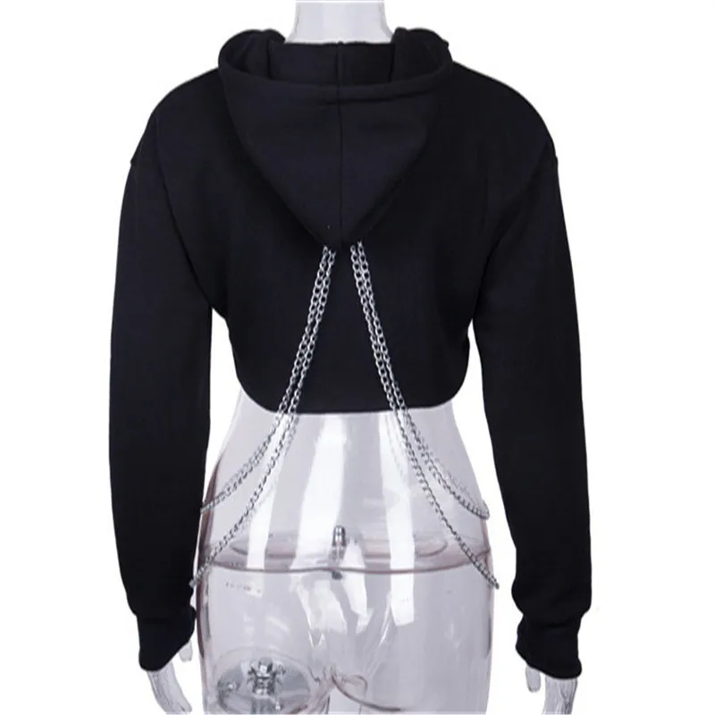  Fashion Women Hooded Clothing Cut off Front Sweatshirt Hoodie Patchwork Jumper Pullover Long Sleeve