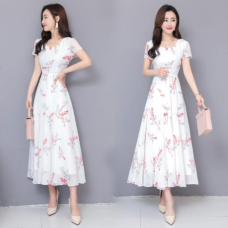 

2019 Make new summer thin big pendulum printed fairy long dress korean maxi for women plus size plus size chiffon birthday