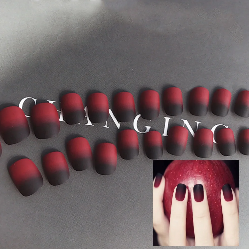 

24Pcs Pre Design Fake Nails Matte Gradient Short False Nails Beautiful Nail Tips