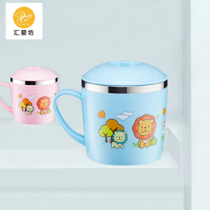 304 Stainless Cartoon Children Glass Heat Insulation Guard Against And Foreign Two Layer High Temperature Resistance Water Cup | Дом и сад