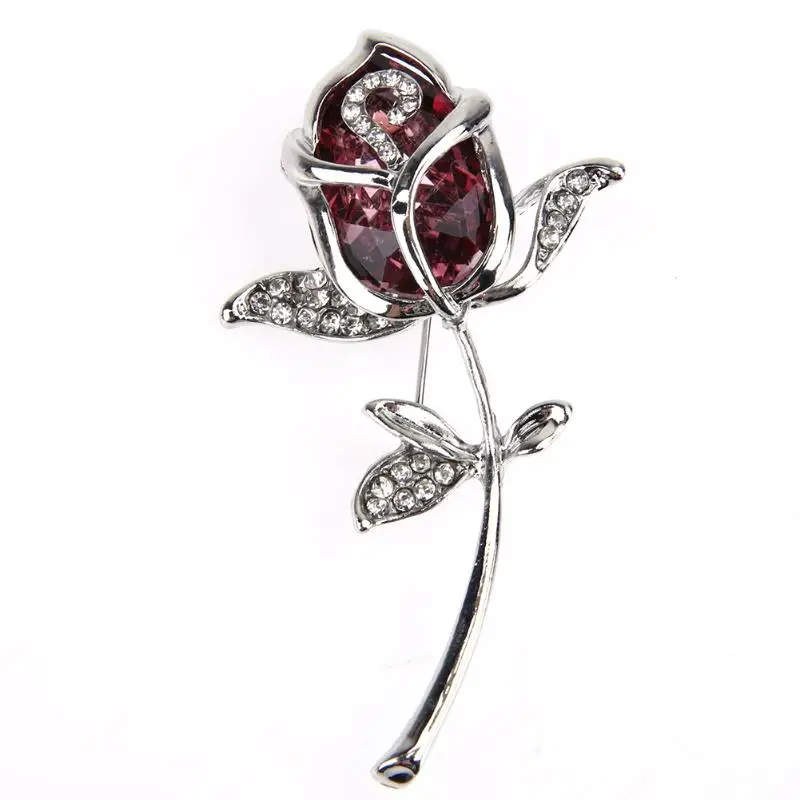 Crystal Rose Flower Brooch Pin Alloy Rose Gold Brooches Birthday Gift Garment Accessories Brooch Pins Broches Women