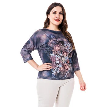 

Apring Fall Plus Size T-Shirt Women Clothing Ladies Seven Quarter Sleeve Fashion Floral Print Button Cotton Top Tee Shirt Femme