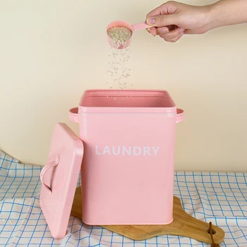 

1pcs Laundry Rice Storage Box Square Lovely Jar Iron Candy Box Tin With Spoon Storage Snack Gift Durable High-quality Thickness
