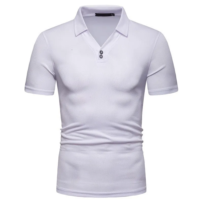 2019 New Men s Sexy V neck T shirt Male Solid Color Turn Down Collar Short Sleeve T shirt Tops Men White tshirt S-2XL