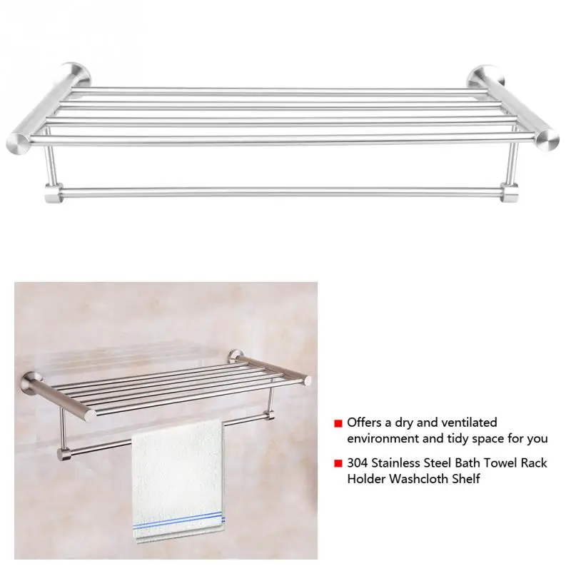 

Double-deck Towel Rack Stainless Steel Bath Towel Rack Holder Washcloth Shelf Washroom Storage Rack Rail Shelf Rail