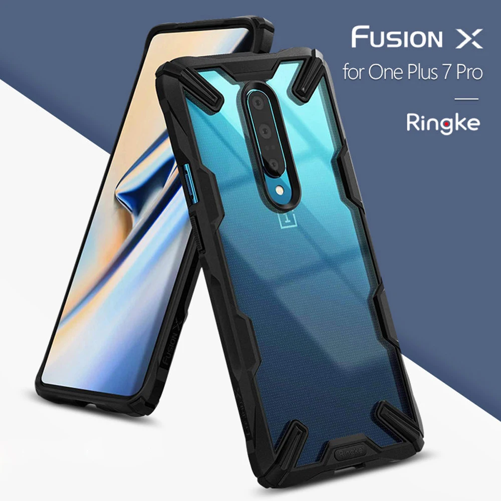 Baratos Carcasa de doble capa para Oneplus 7 Pro funda trasera transparente y Marco TPU suave protección contra caídas resistente híbrida