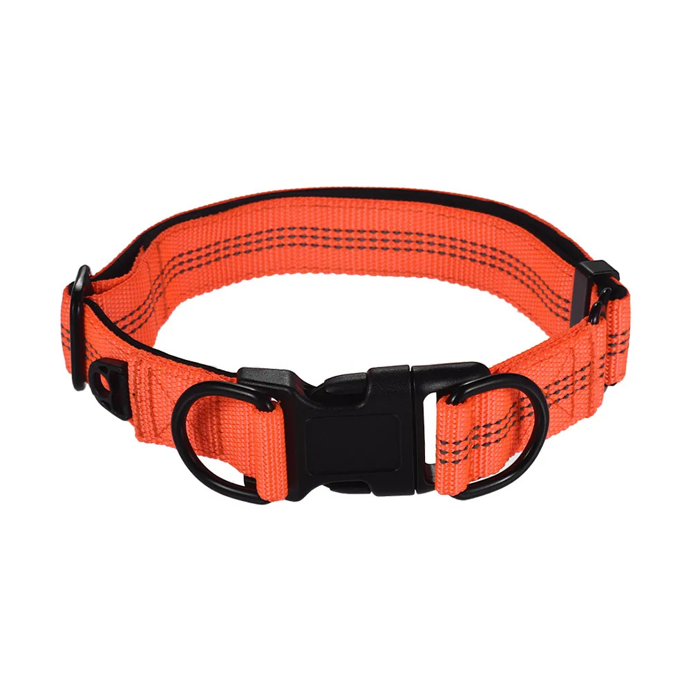 

Strong Durable Dog Collar Dual D-ring Nylon Length Adjustable Reflective Strips Pet Collars for Large Medium Dogs