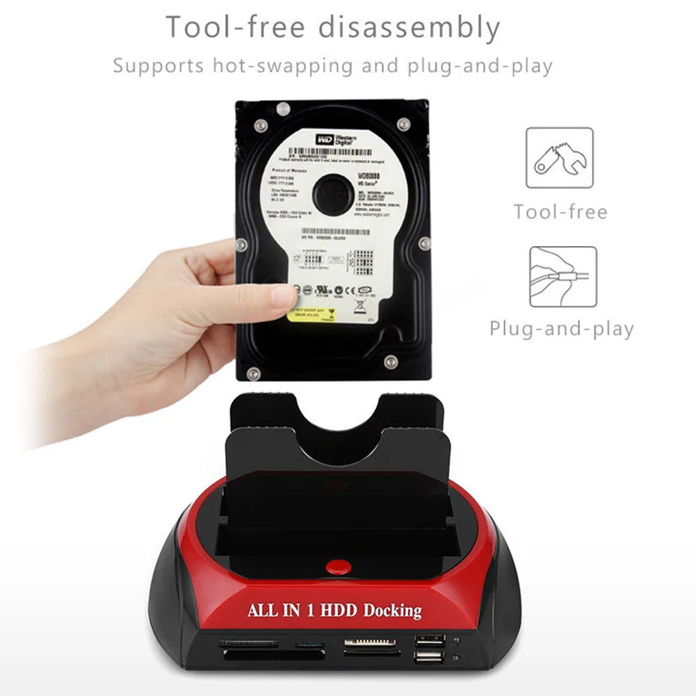 

All In One Station HDD Docking HDD Enclosure USB 3.0 With Multi Card Reader Slot Holder Base For IDESATA Hard Drive