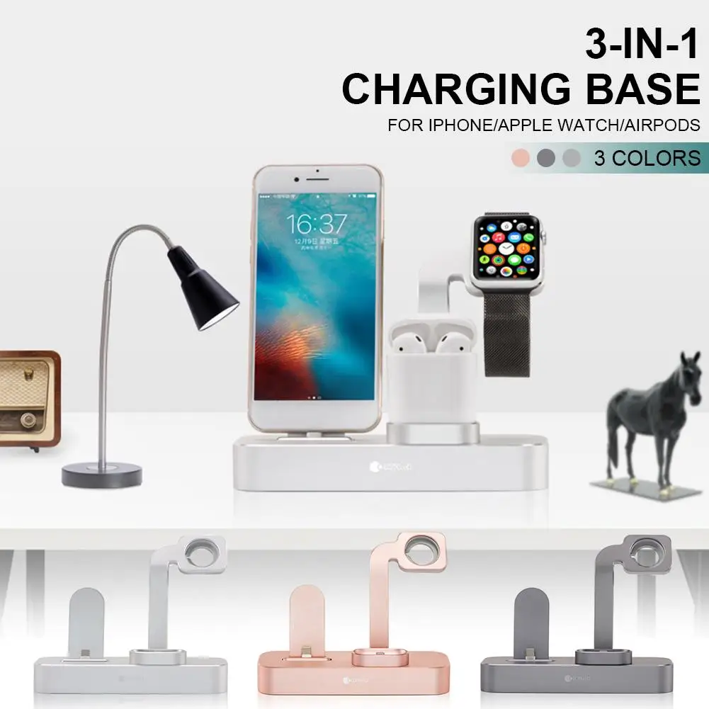 

3-in-1 Qi Wireless Fast Charger Aluminum Alloy Charging Base Stand For IPhone X/ 8 Samsung S9 /s8 Mobile Phone