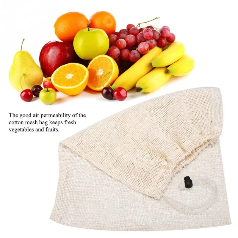3 Size Reusable Cotton Vegetable Bags Lightweight Fruit Vegetable