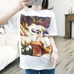 2019 дизайнерская Летняя женская белая футболка с принтом топы корейский стиль короткий рукав Женская Повседневная футболка одежда