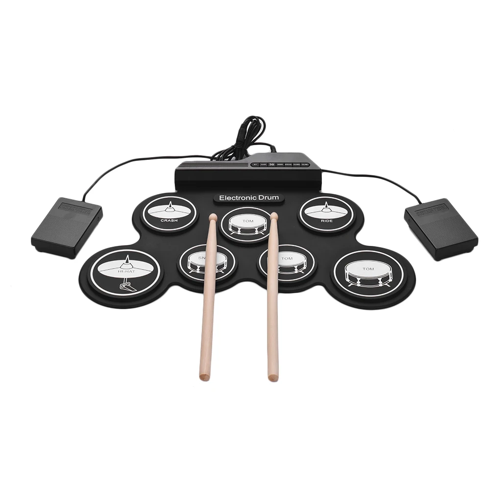 Горячая-компактный размер Usb рулонный силиконовый набор барабанов цифровой набор электронных ударных 7 барабанных колодок с барабанчиками педали для ног для начинающих